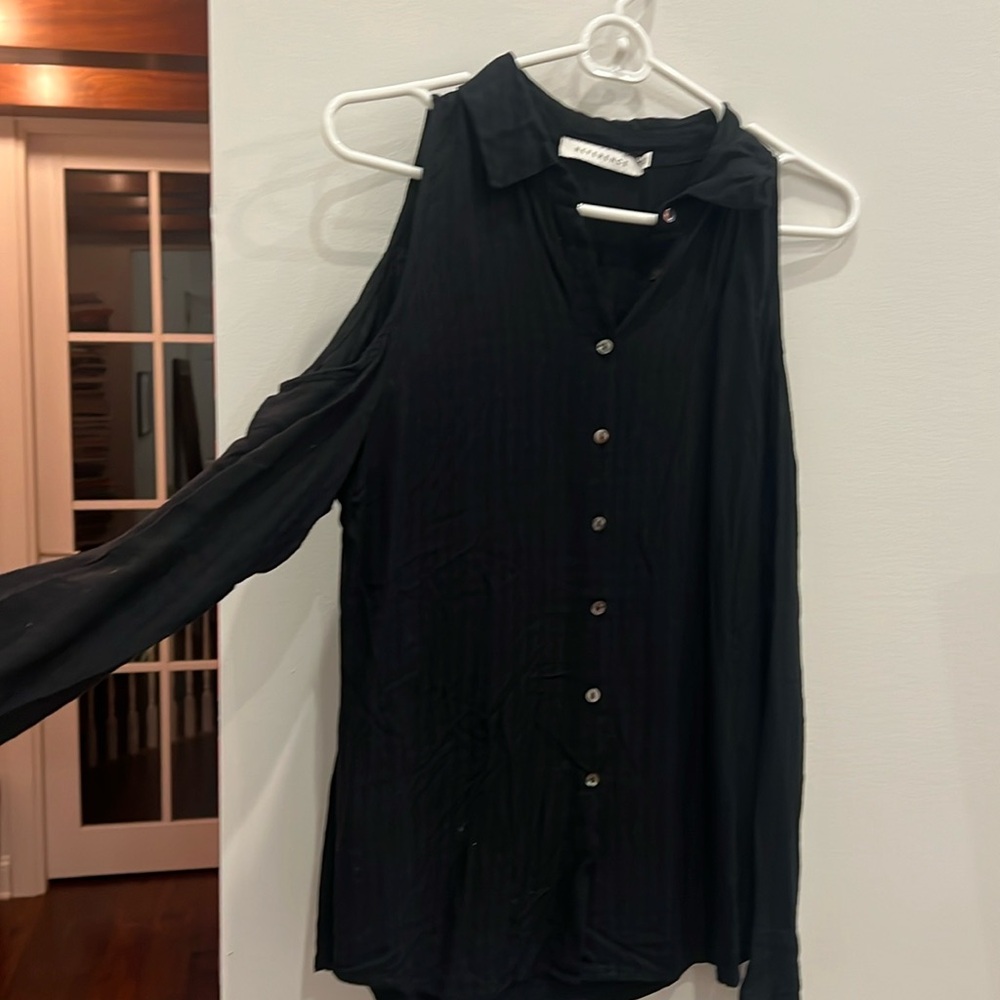Cut out Shoulder Black Blouse